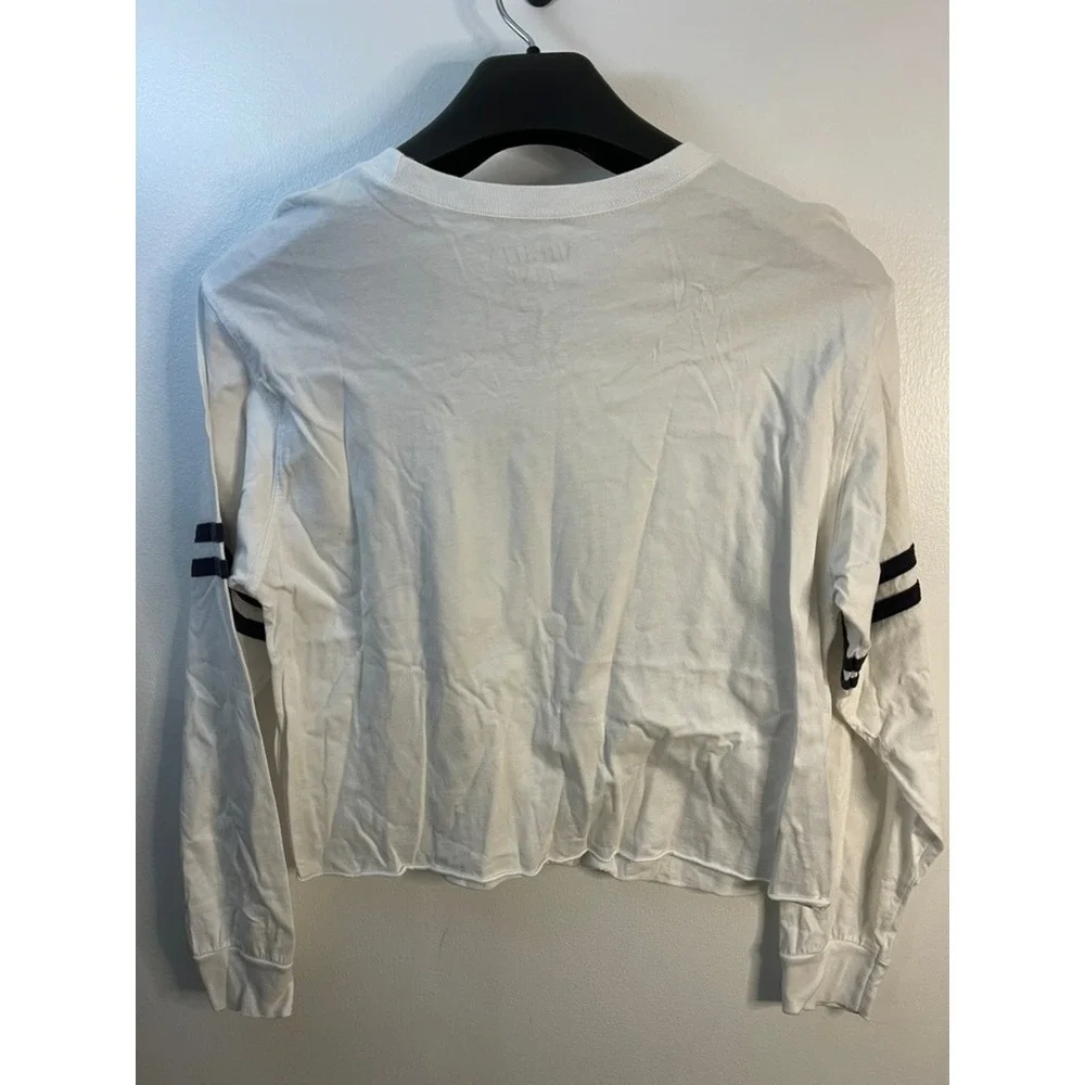 Mighty Fine Womens XL White Long Sleeve Cropped T-Shirt American Flag Striped - Picture 2 of 5